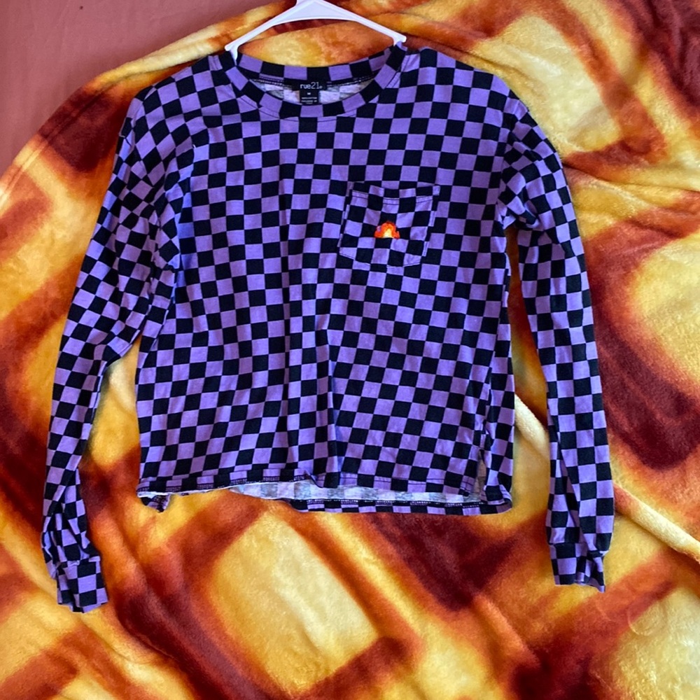 Purple and black checkered long sleeve